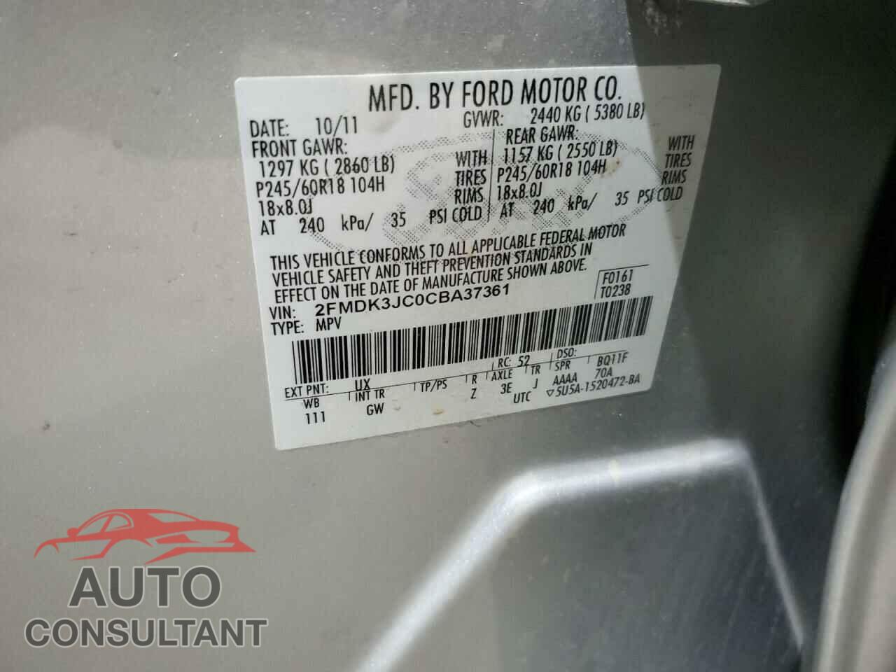 FORD EDGE 2012 - 2FMDK3JC0CBA37361