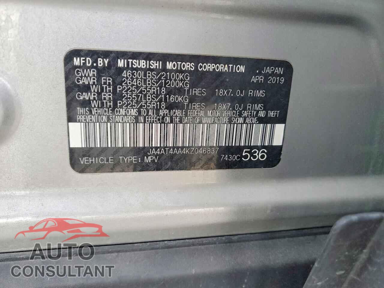 MITSUBISHI ECLIPSE 2019 - JA4AT4AA4KZ046837