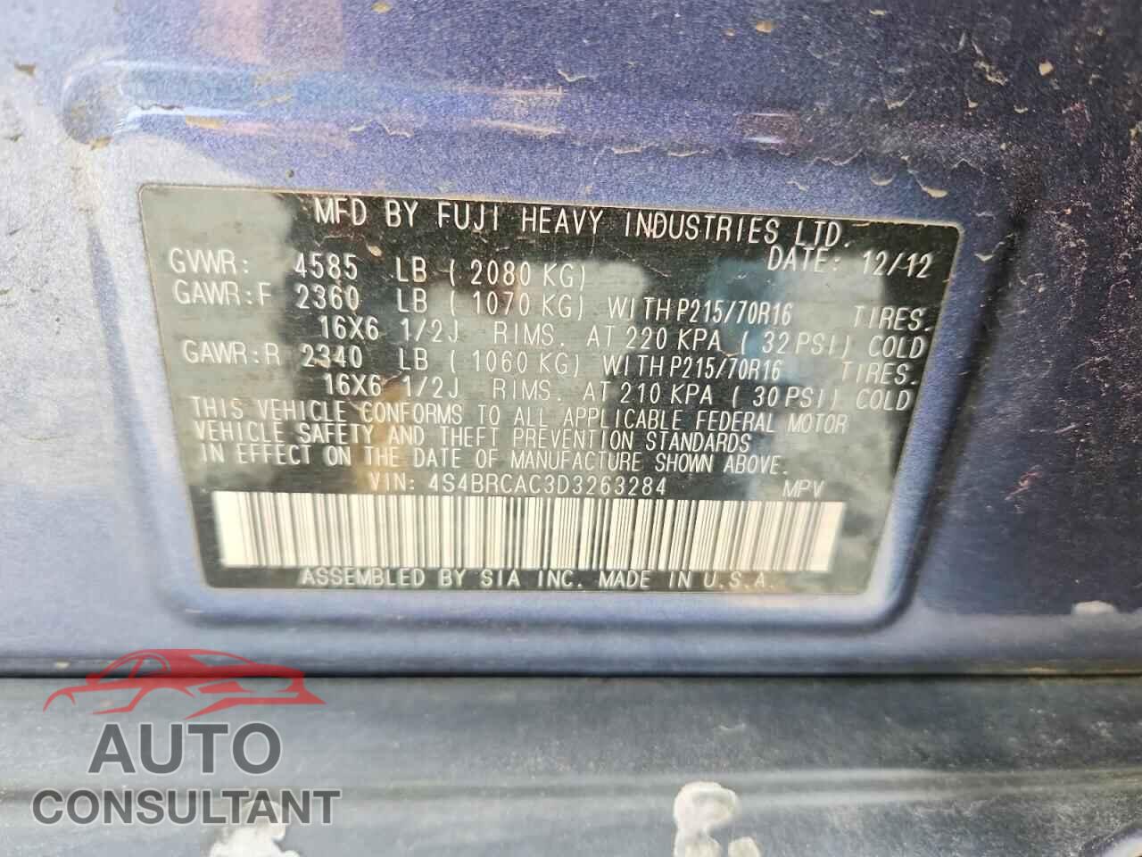 SUBARU OUTBACK 2013 - 4S4BRCAC3D3263284