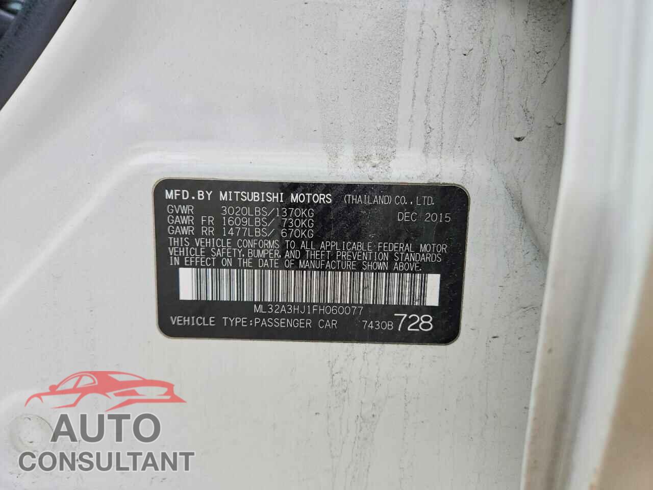 MITSUBISHI MIRAGE 2015 - ML32A3HJ1FH060077