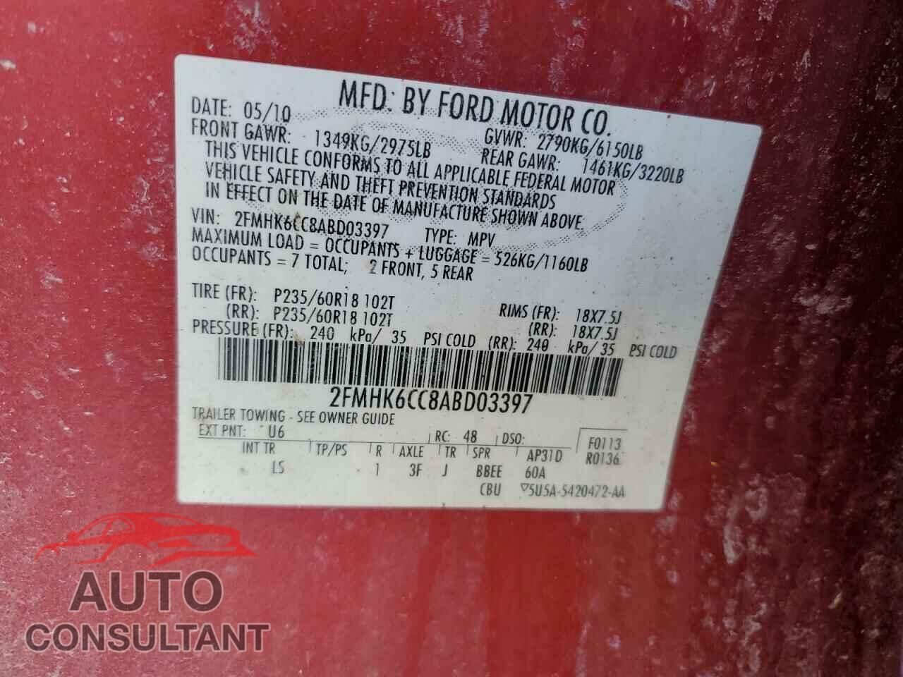 FORD FLEX 2010 - 2FMHK6CC8ABD03397