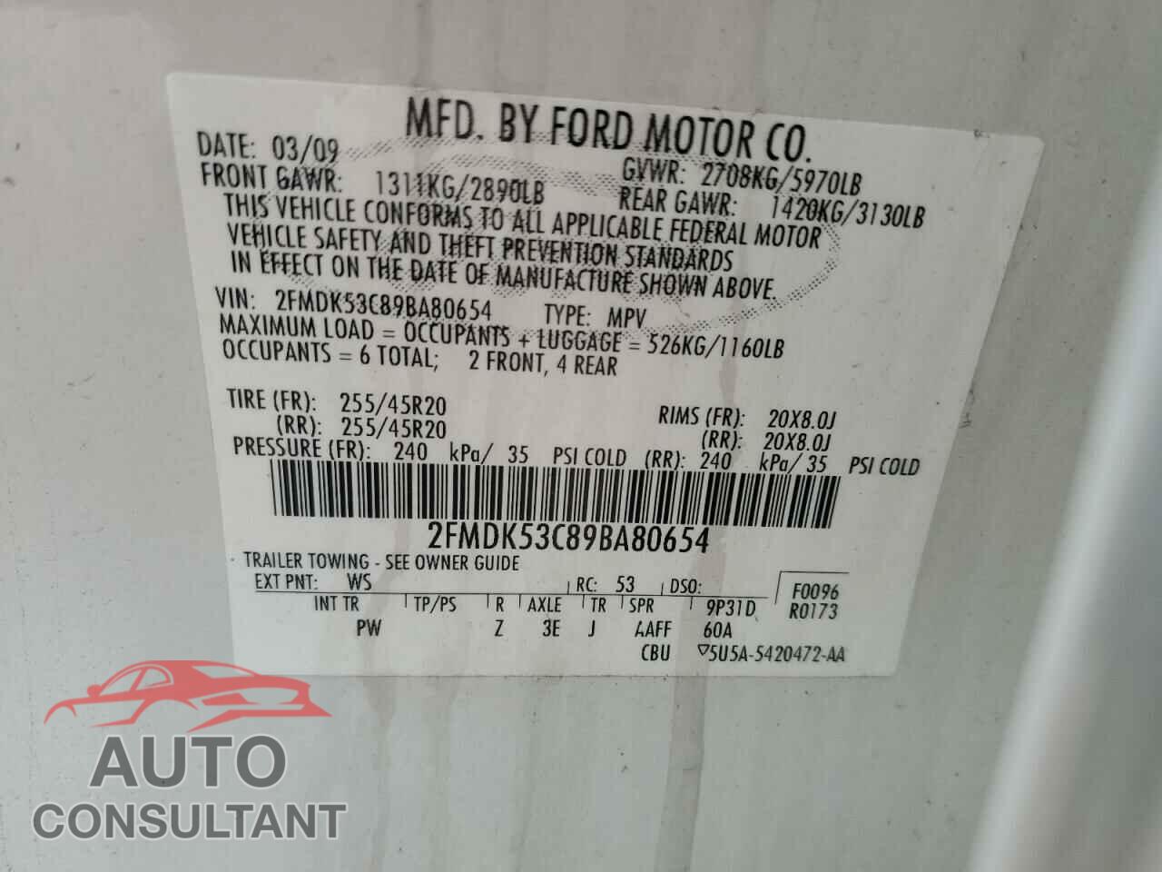 FORD FLEX 2009 - 2FMDK53C89BA80654
