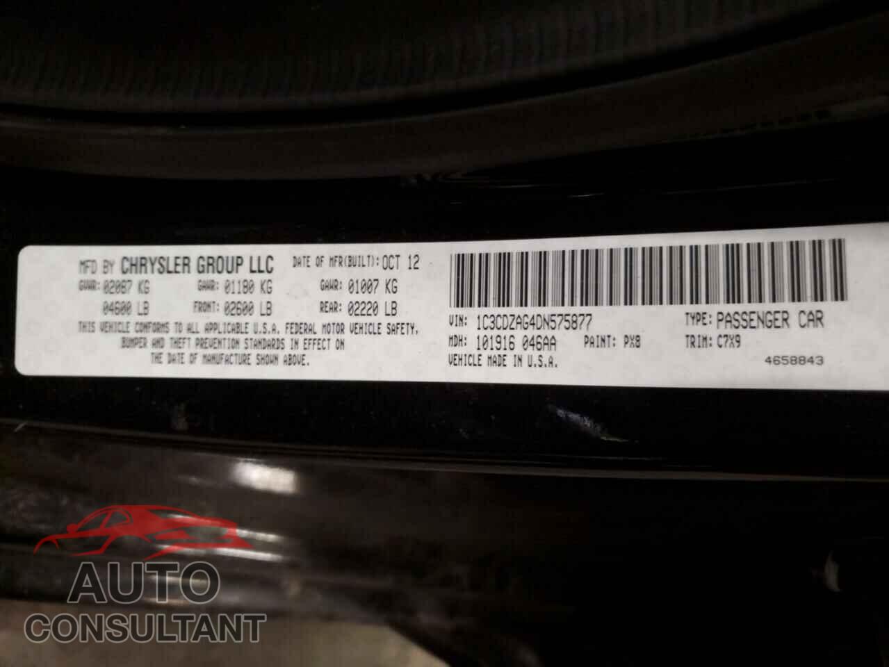 DODGE AVENGER 2013 - 1C3CDZAG4DN575877