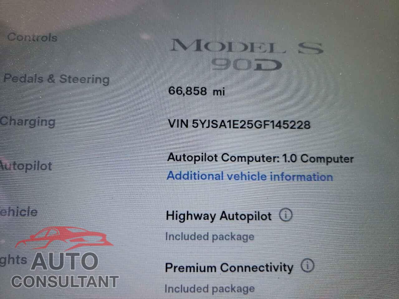 TESLA MODEL S 2016 - 5YJSA1E25GF145228