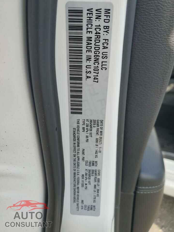 DODGE DURANGO 2022 - 1C4RDJDG6NC107147