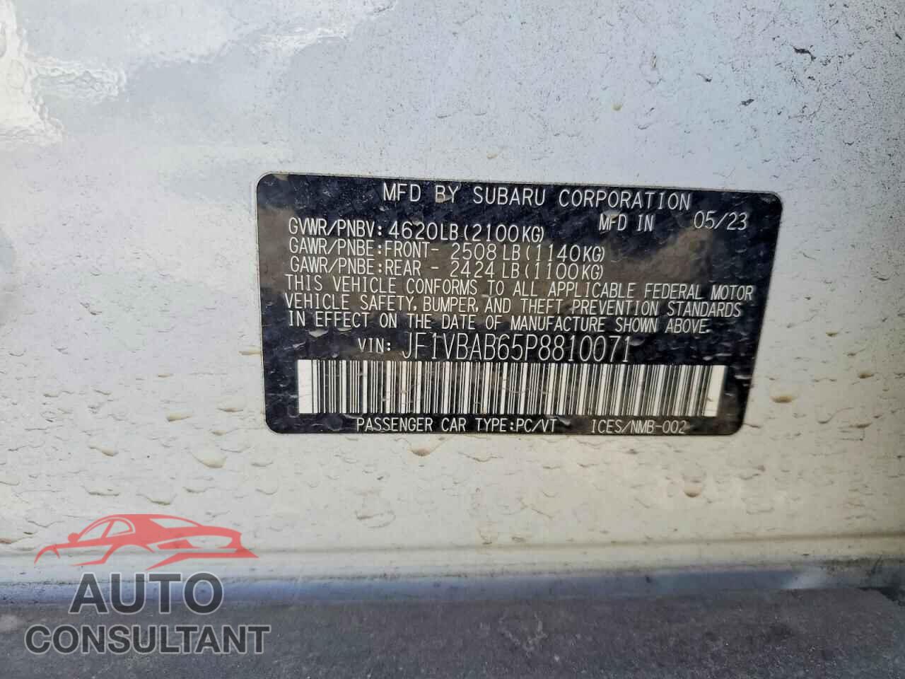 SUBARU WRX 2023 - JF1VBAB65P8810071