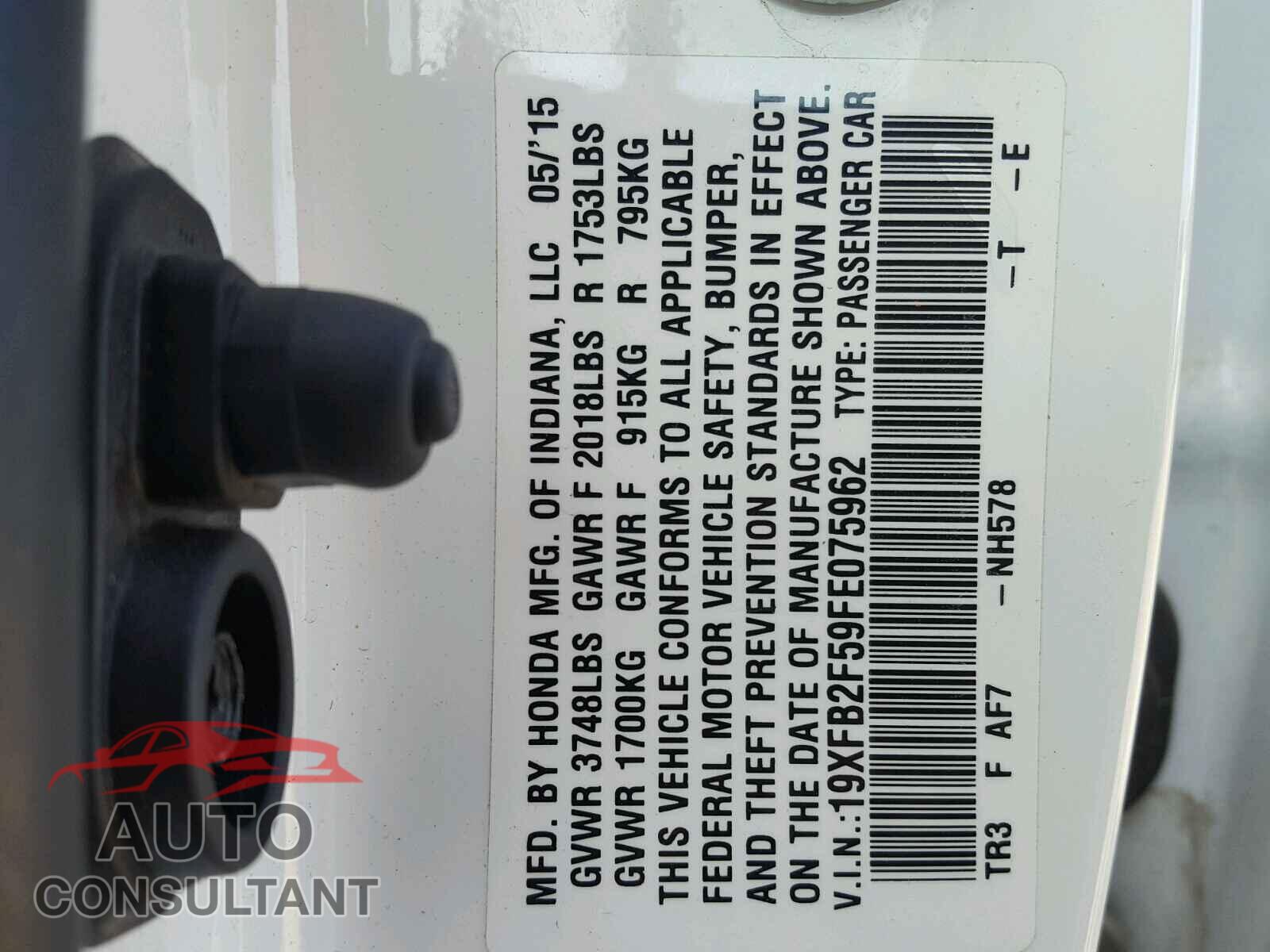 HONDA CIVIC LX 2015 - 19XFB2F59FE075962