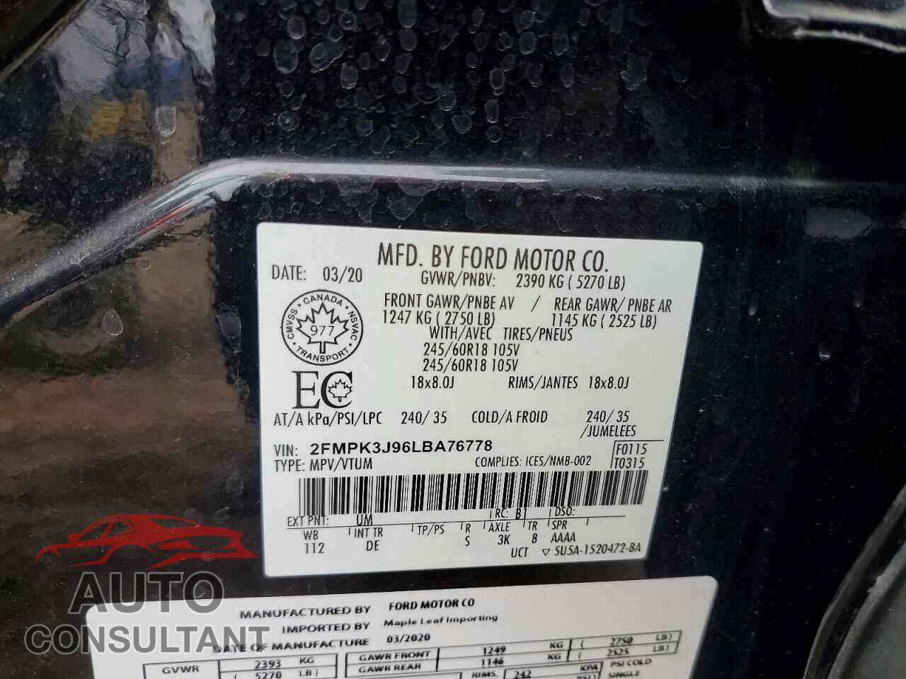 FORD EDGE 2020 - 2FMPK3J96LBA76778