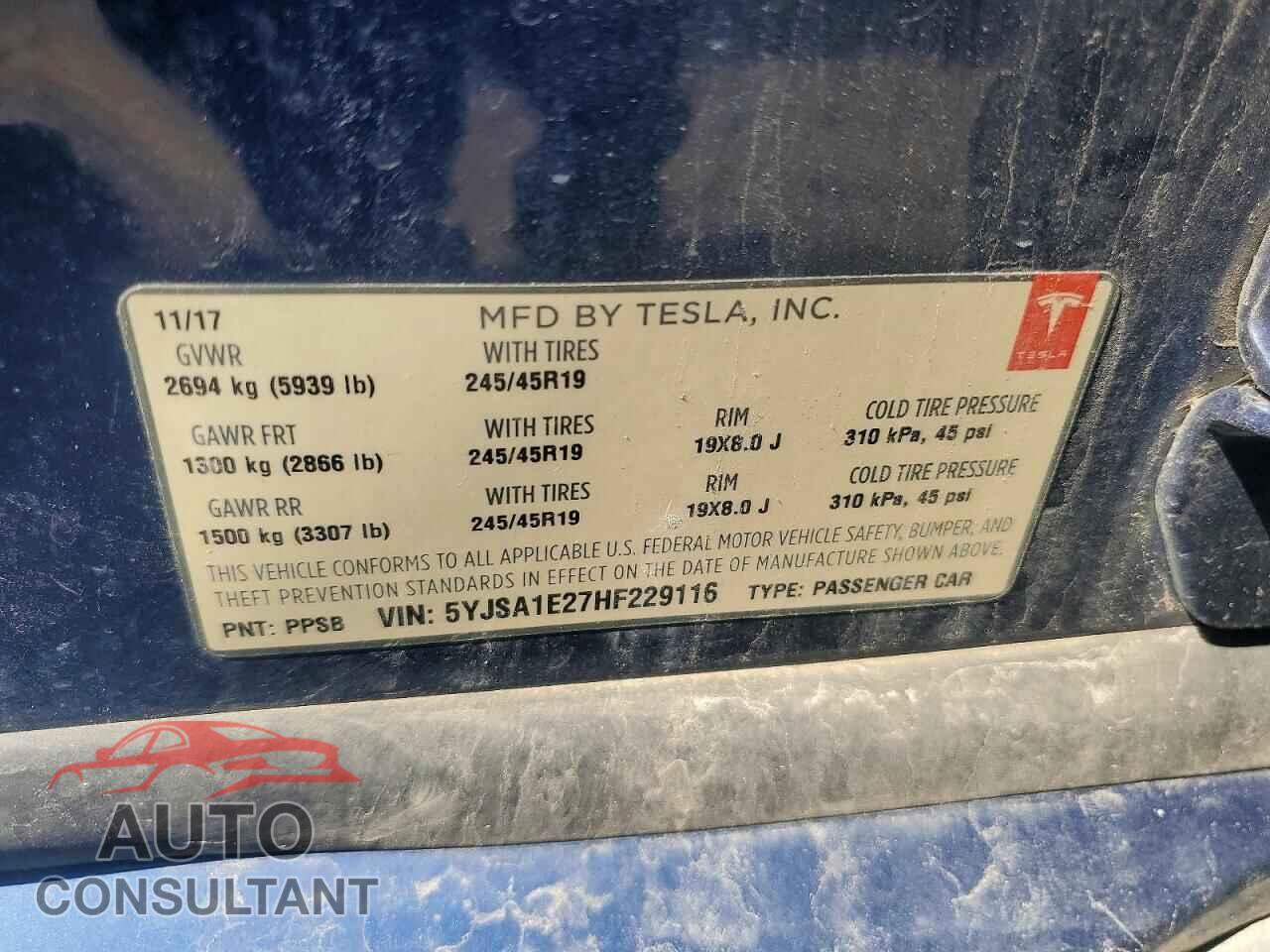 TESLA MODEL S 2017 - 5YJSA1E27HF229116