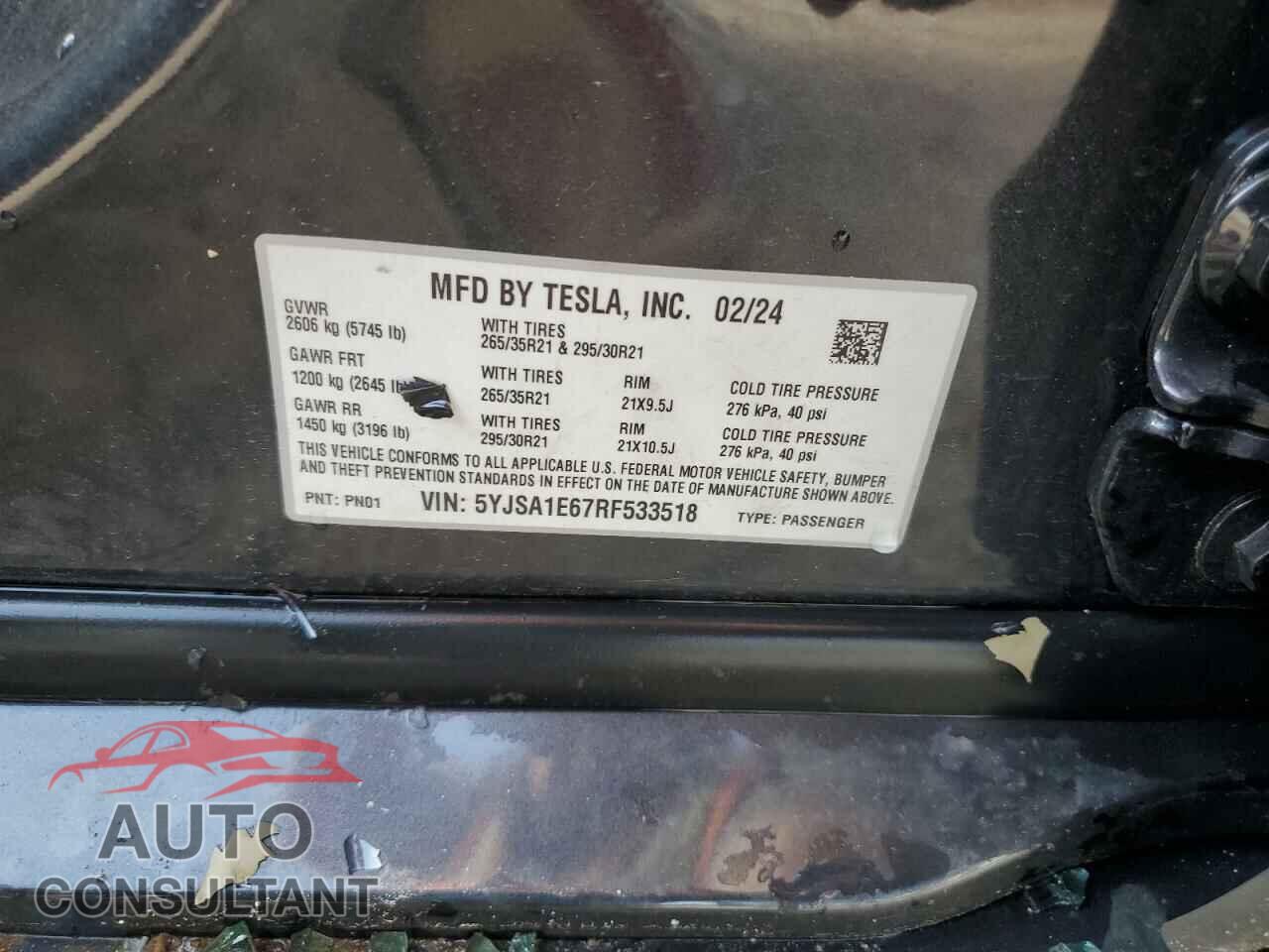 TESLA MODEL S 2024 - 5YJSA1E67RF533518