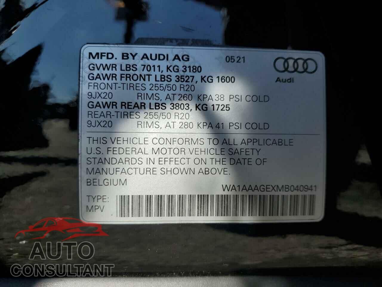 AUDI E-TRON 2021 - WA1AAAGEXMB040941