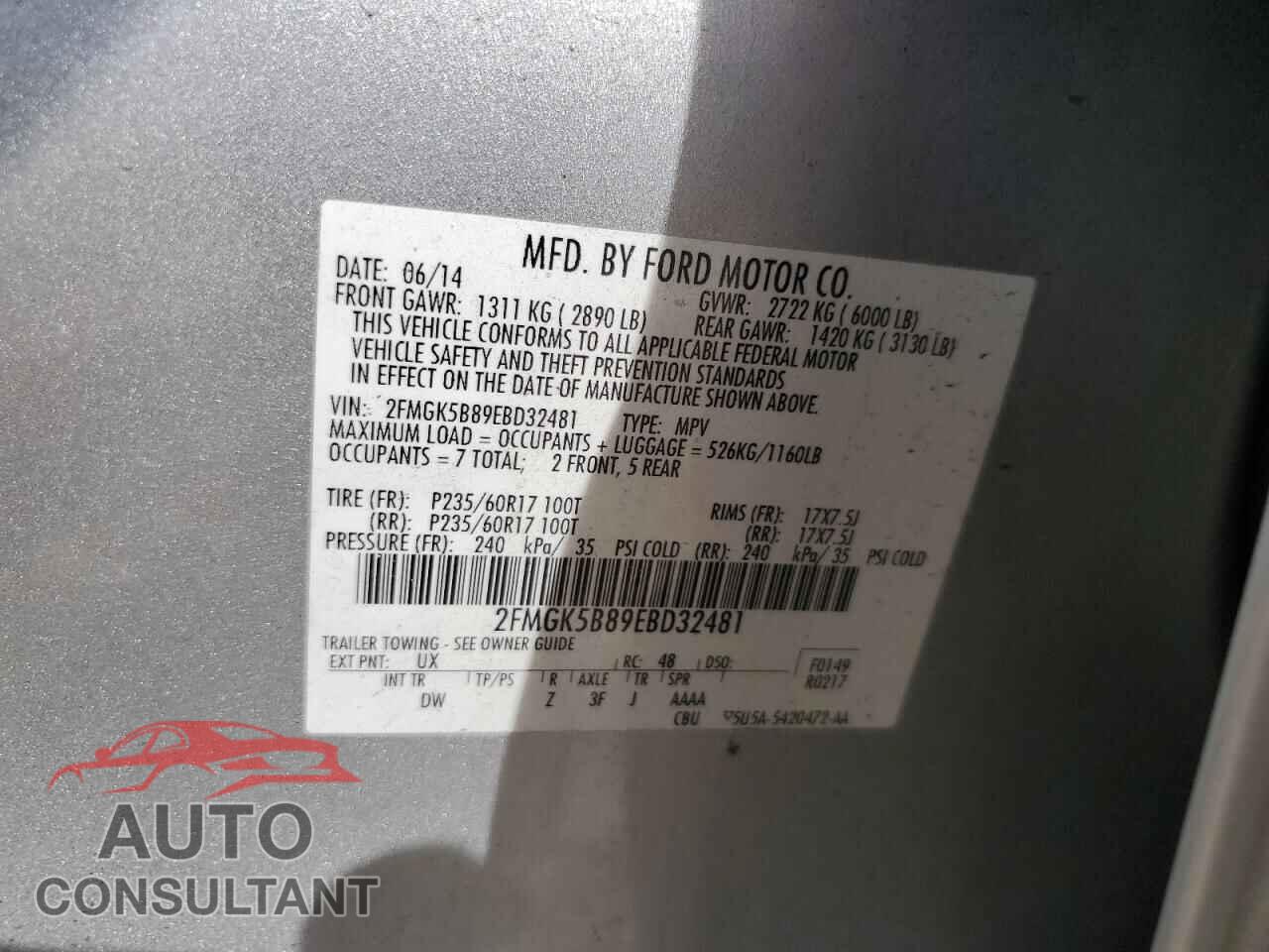FORD FLEX 2014 - 2FMGK5B89EBD32481