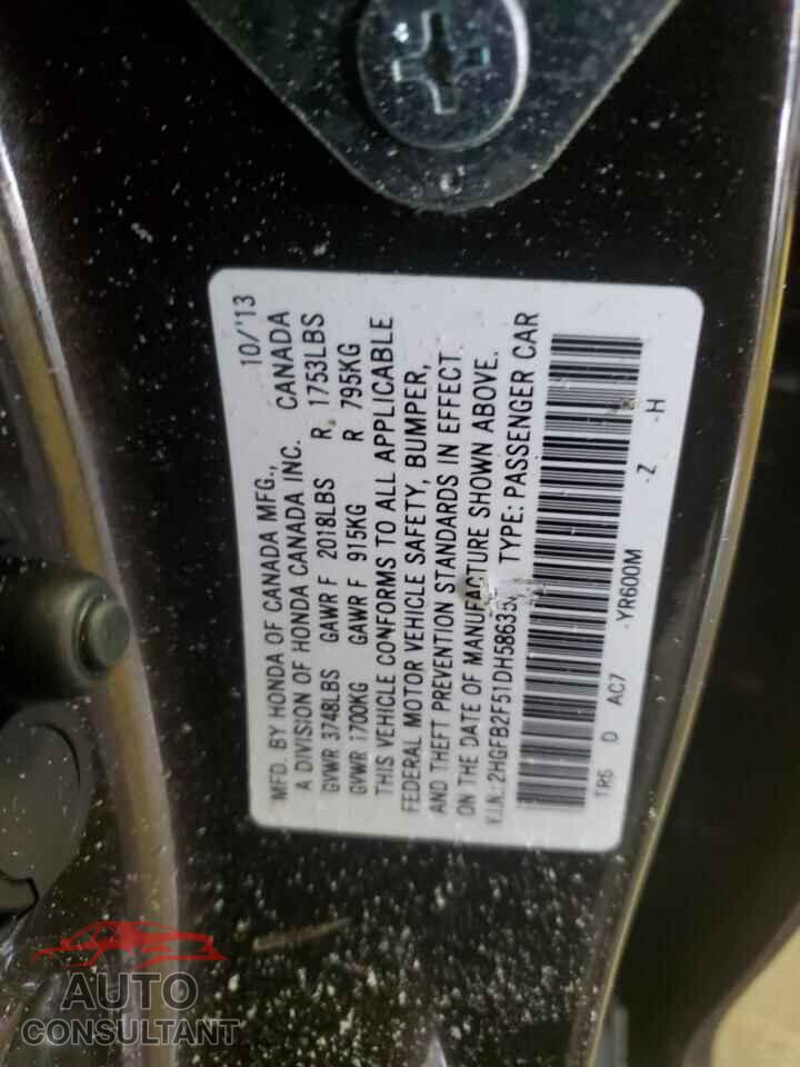HONDA CIVIC 2013 - 2HGFB2F51DH586357