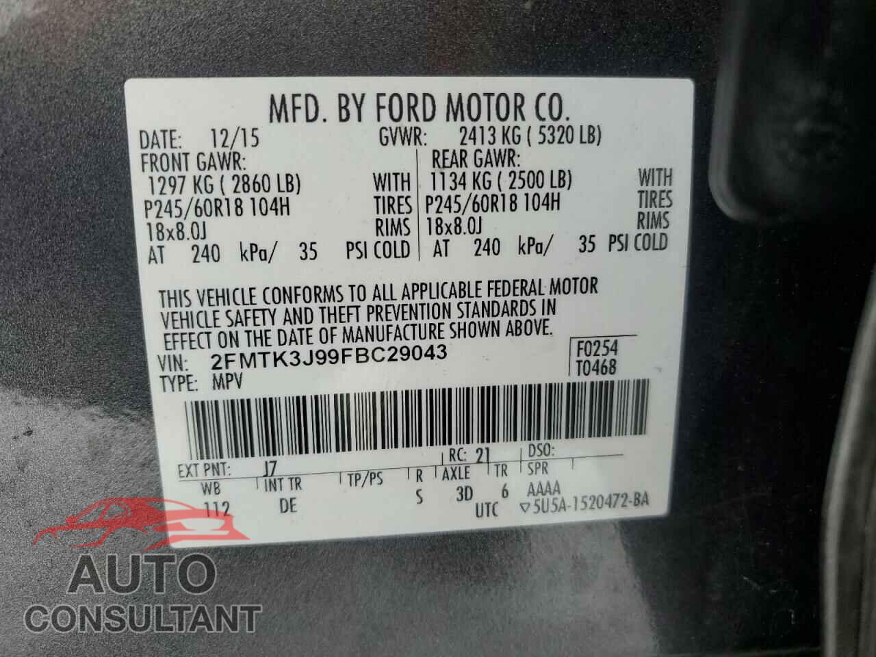 FORD EDGE 2015 - 2FMTK3J99FBC29043