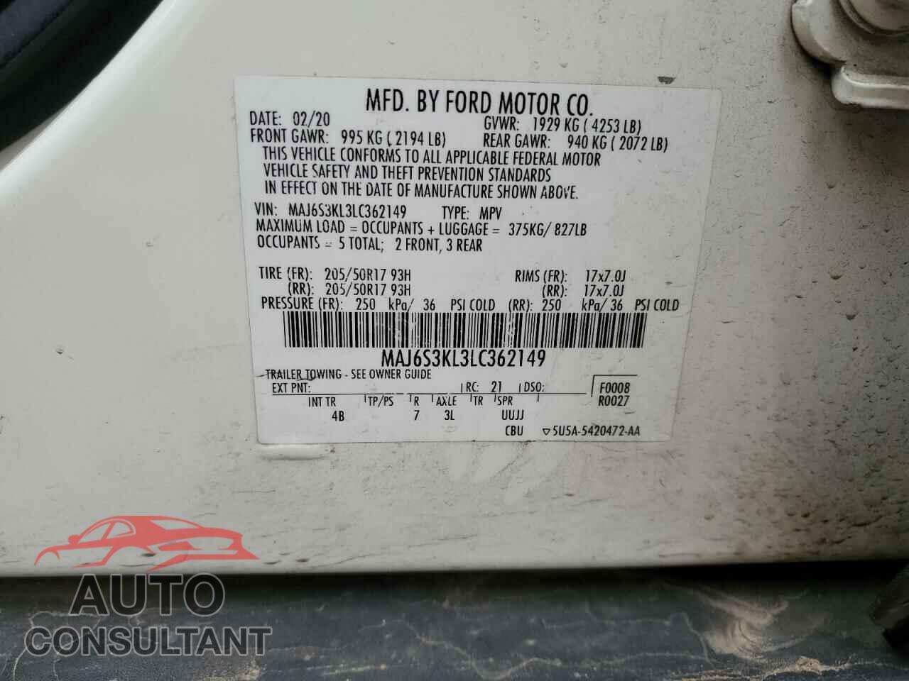 FORD ECOSPORT 2020 - MAJ6S3KL3LC362149