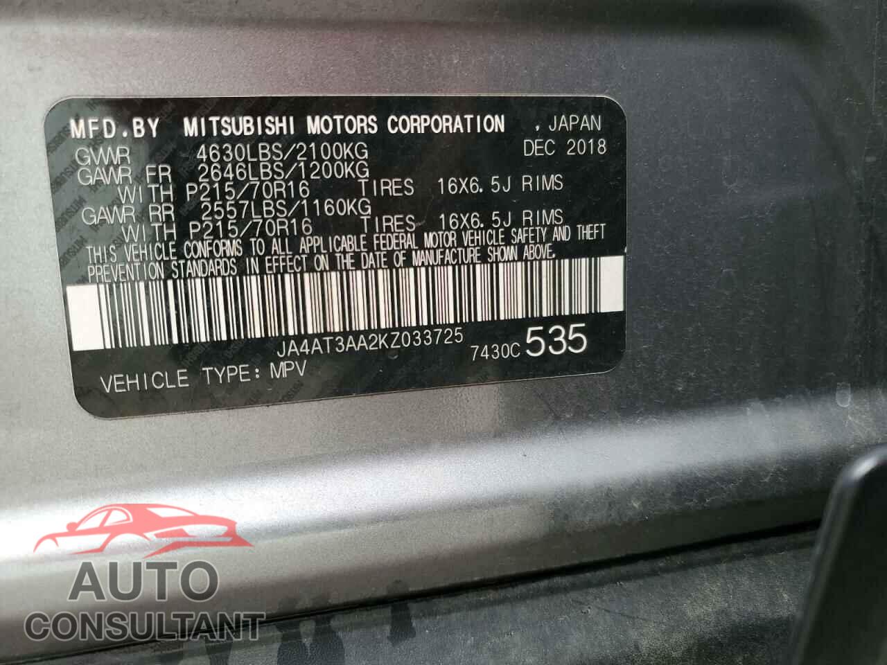 MITSUBISHI ECLIPSE 2019 - JA4AT3AA2KZ033725