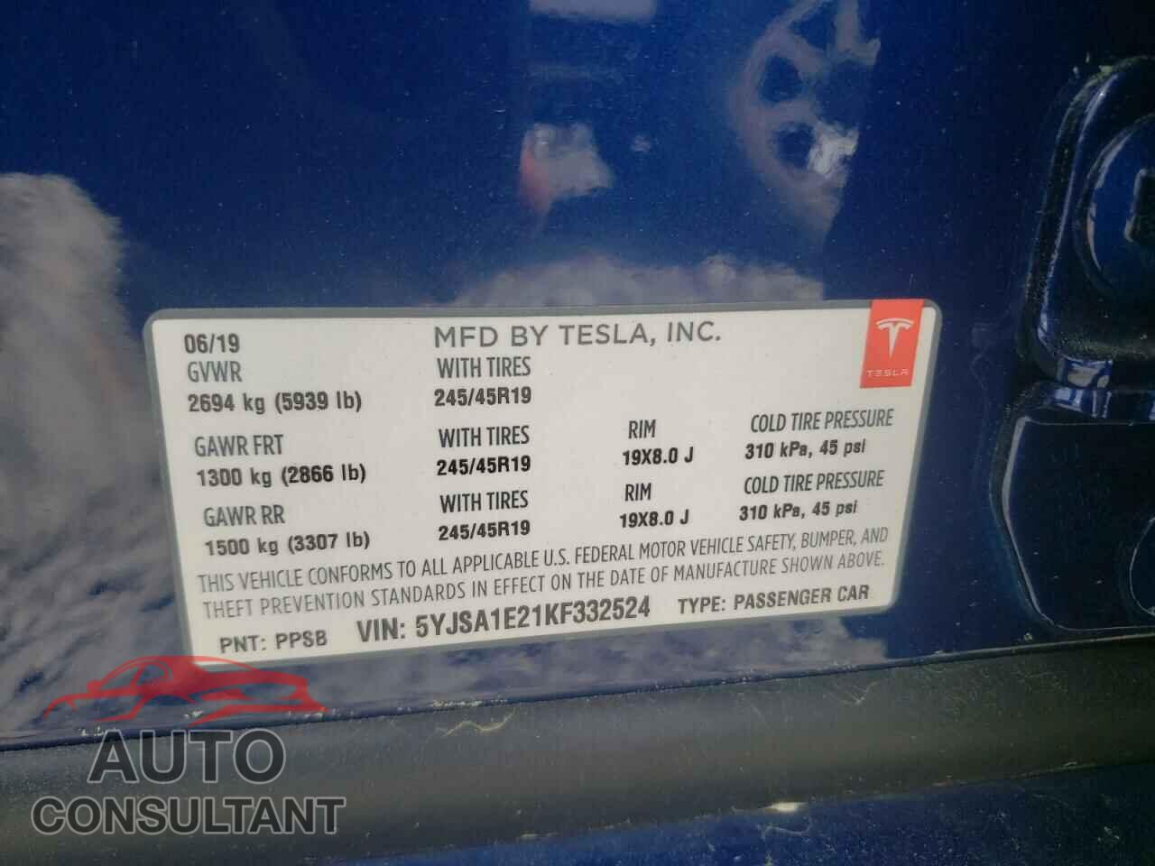 TESLA MODEL S 2019 - 5YJSA1E21KF332524