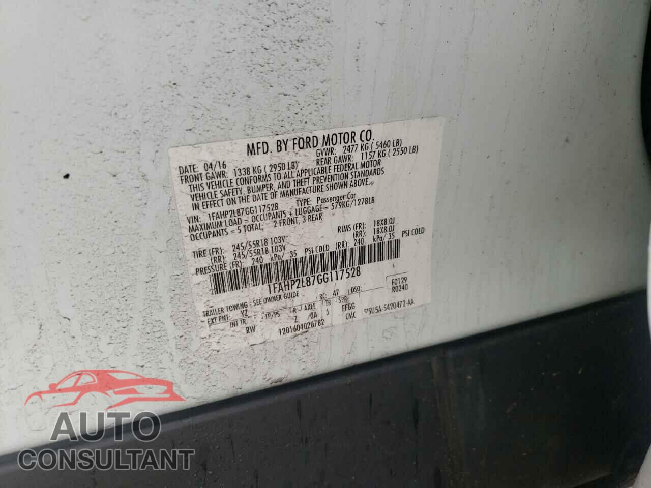 FORD TAURUS 2016 - 1FAHP2L87GG117528