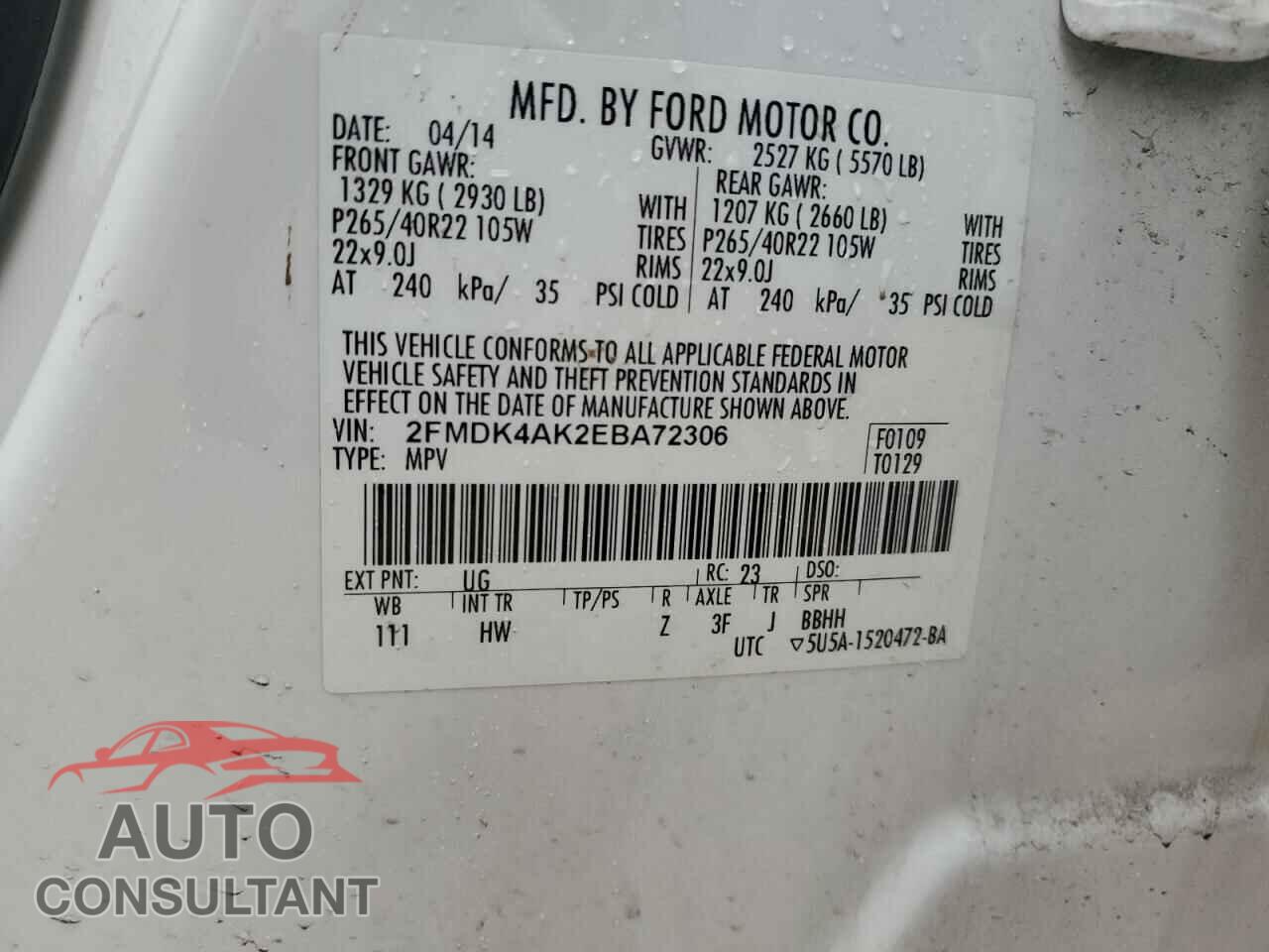 FORD EDGE 2014 - 2FMDK4AK2EBA72306