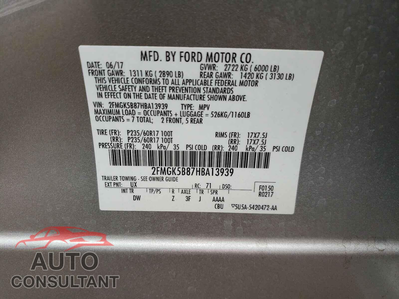 FORD FLEX 2017 - 2FMGK5B87HBA13939
