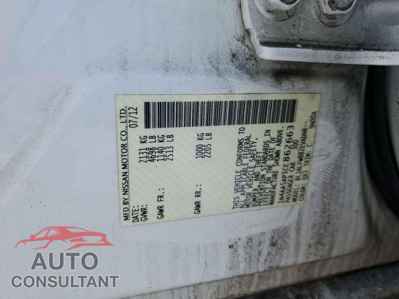 NISSAN MAXIMA 2012 - 1N4AA5AP1CC862663