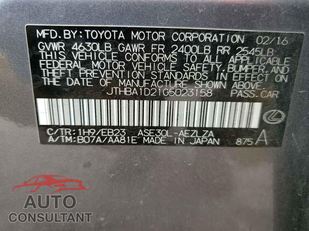 LEXUS IS 2016 - JTHBA1D21G5023158