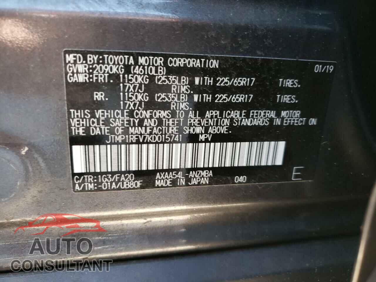 TOYOTA RAV4 2019 - JTMP1RFV7KD015741