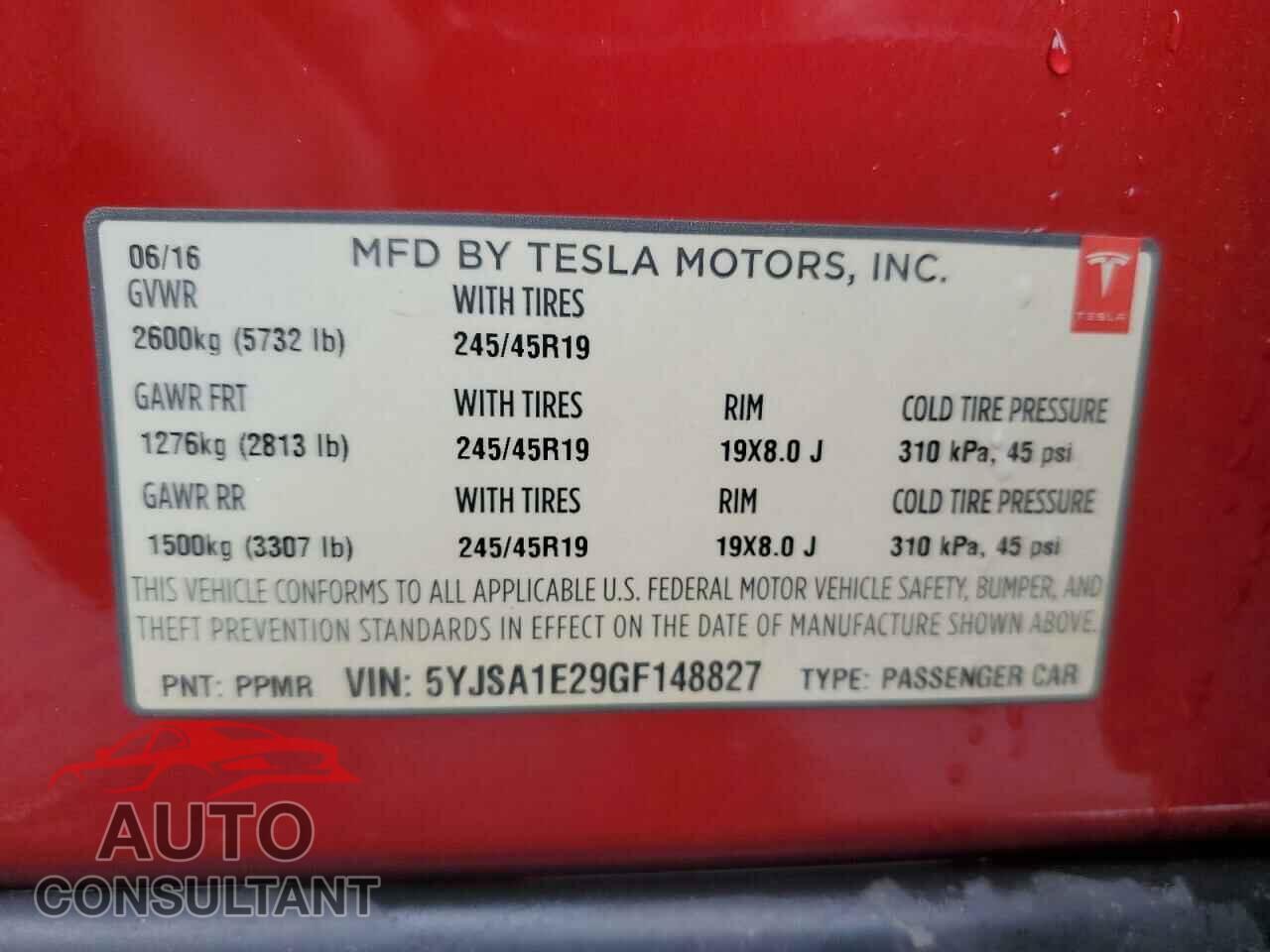 TESLA MODEL S 2016 - 5YJSA1E29GF148827