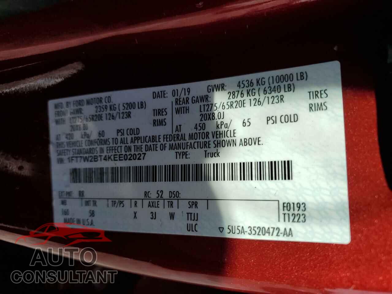 FORD F250 2019 - 1FT7W2BT4KEE02027