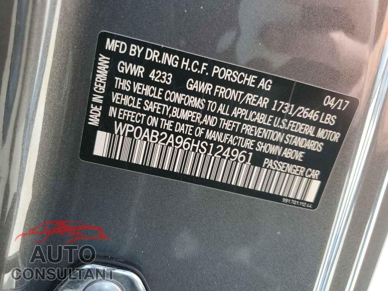 PORSCHE 911 2017 - WP0AB2A96HS124961