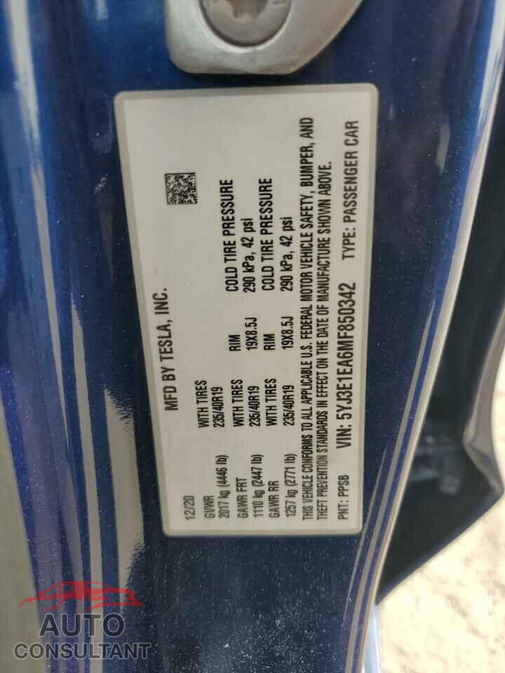 TESLA MODEL 3 2021 - 5YJ3E1EA6MF850342