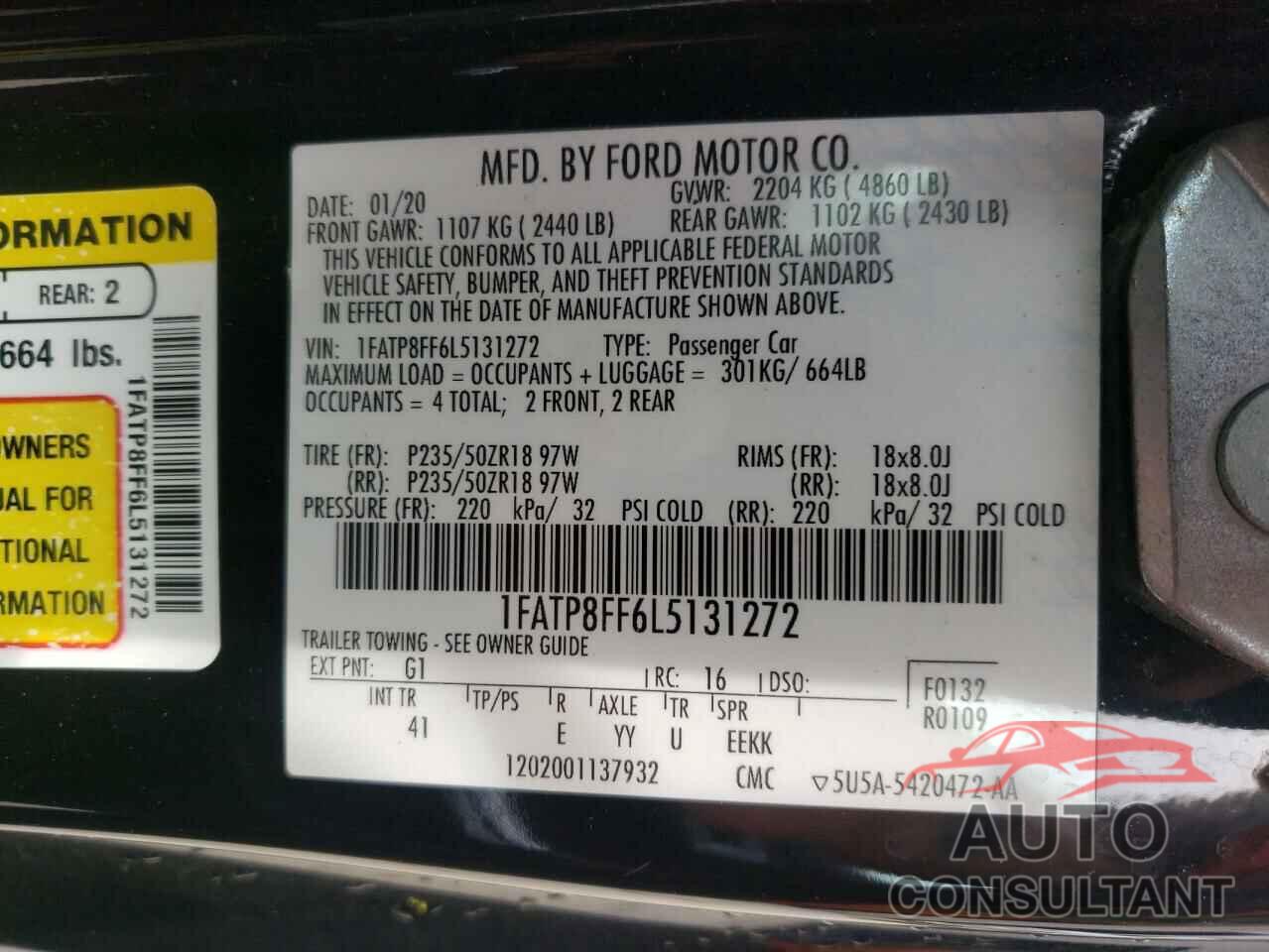 FORD MUSTANG 2020 - 1FATP8FF6L5131272