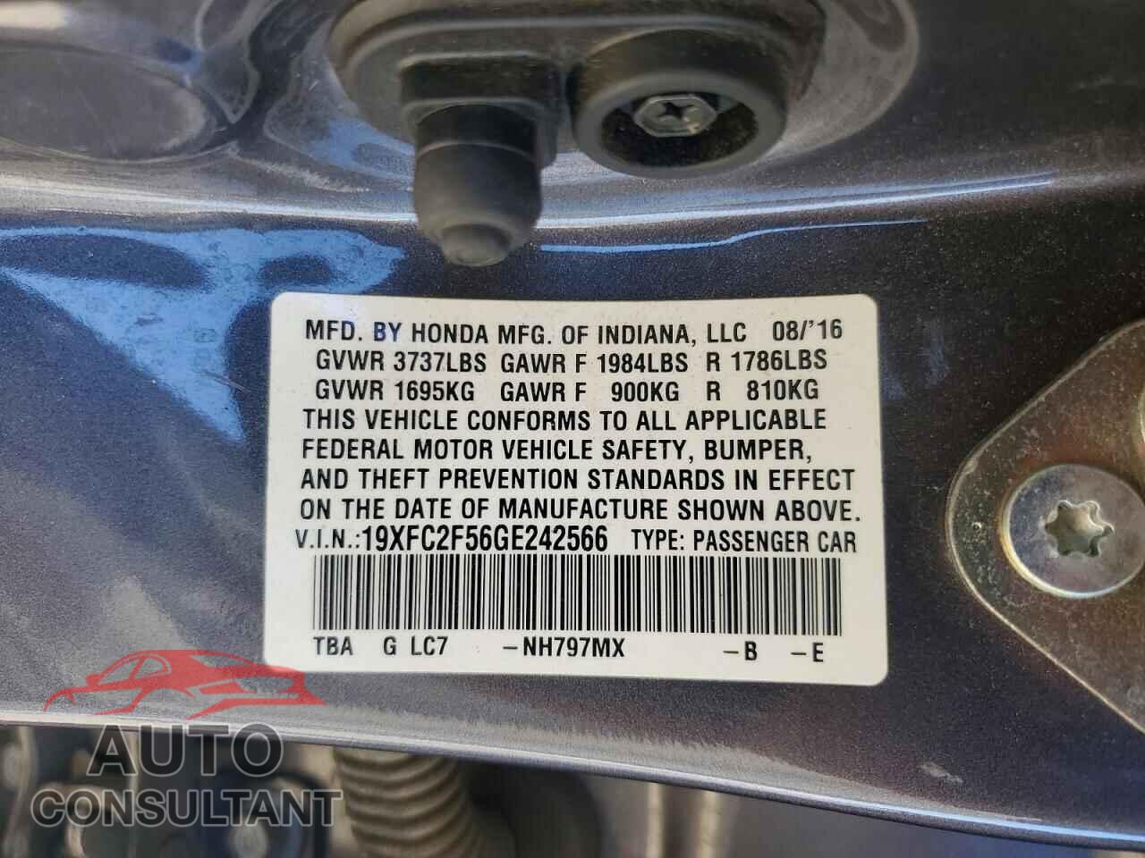 HONDA CIVIC 2016 - 19XFC2F56GE242566