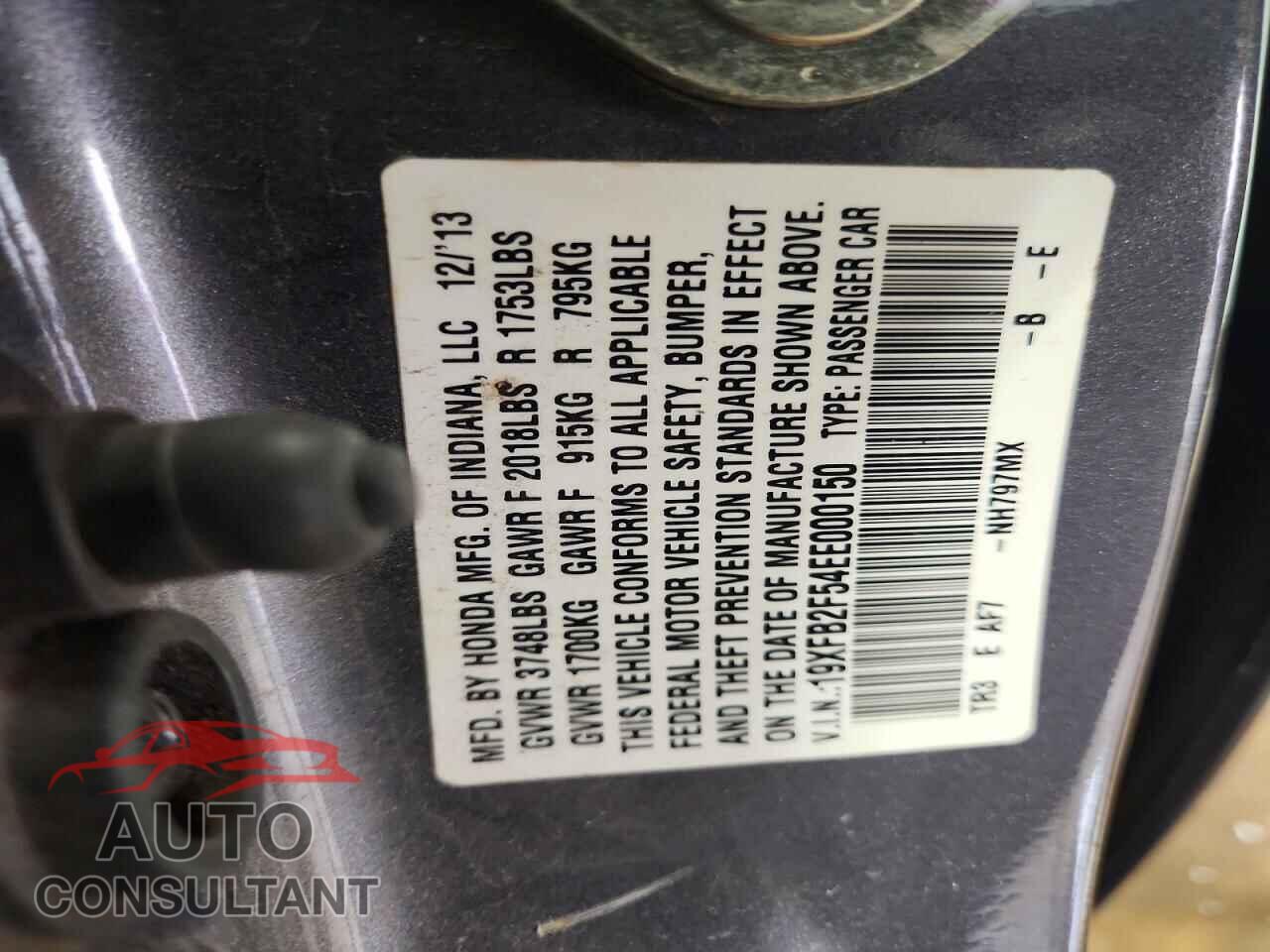 HONDA CIVIC 2014 - 19XFB2F54EE000150