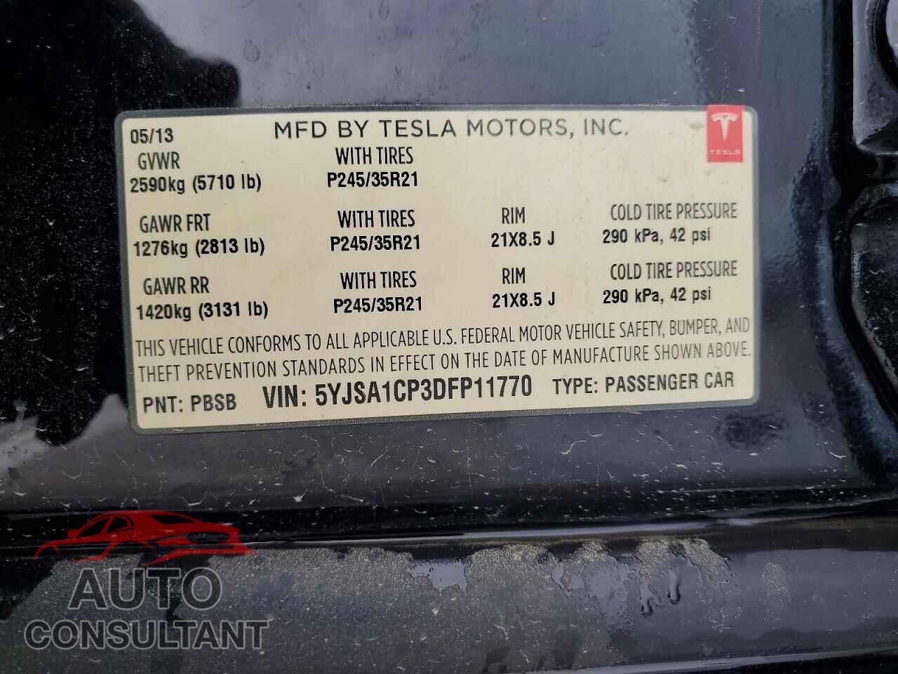 TESLA MODEL S 2013 - 5YJSA1CP3DFP11770