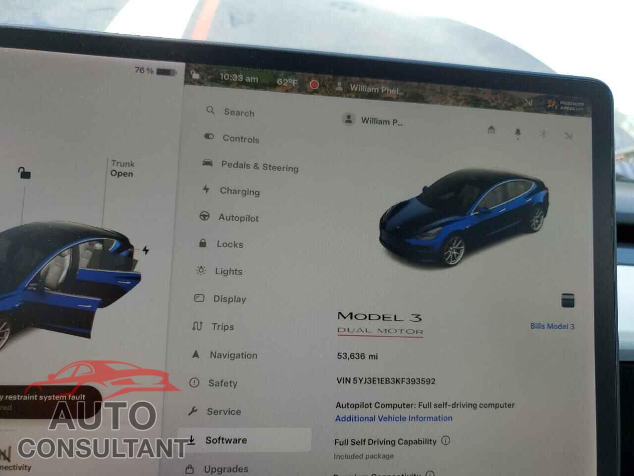 TESLA MODEL 3 2019 - 5YJ3E1EB3KF393592
