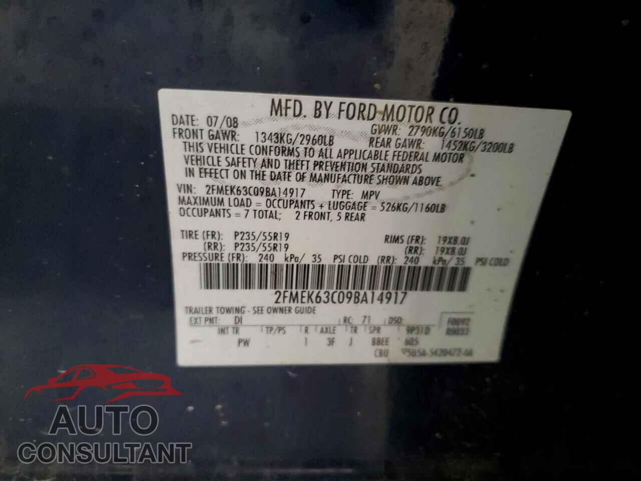 FORD FLEX 2009 - 2FMEK63C09BA14917
