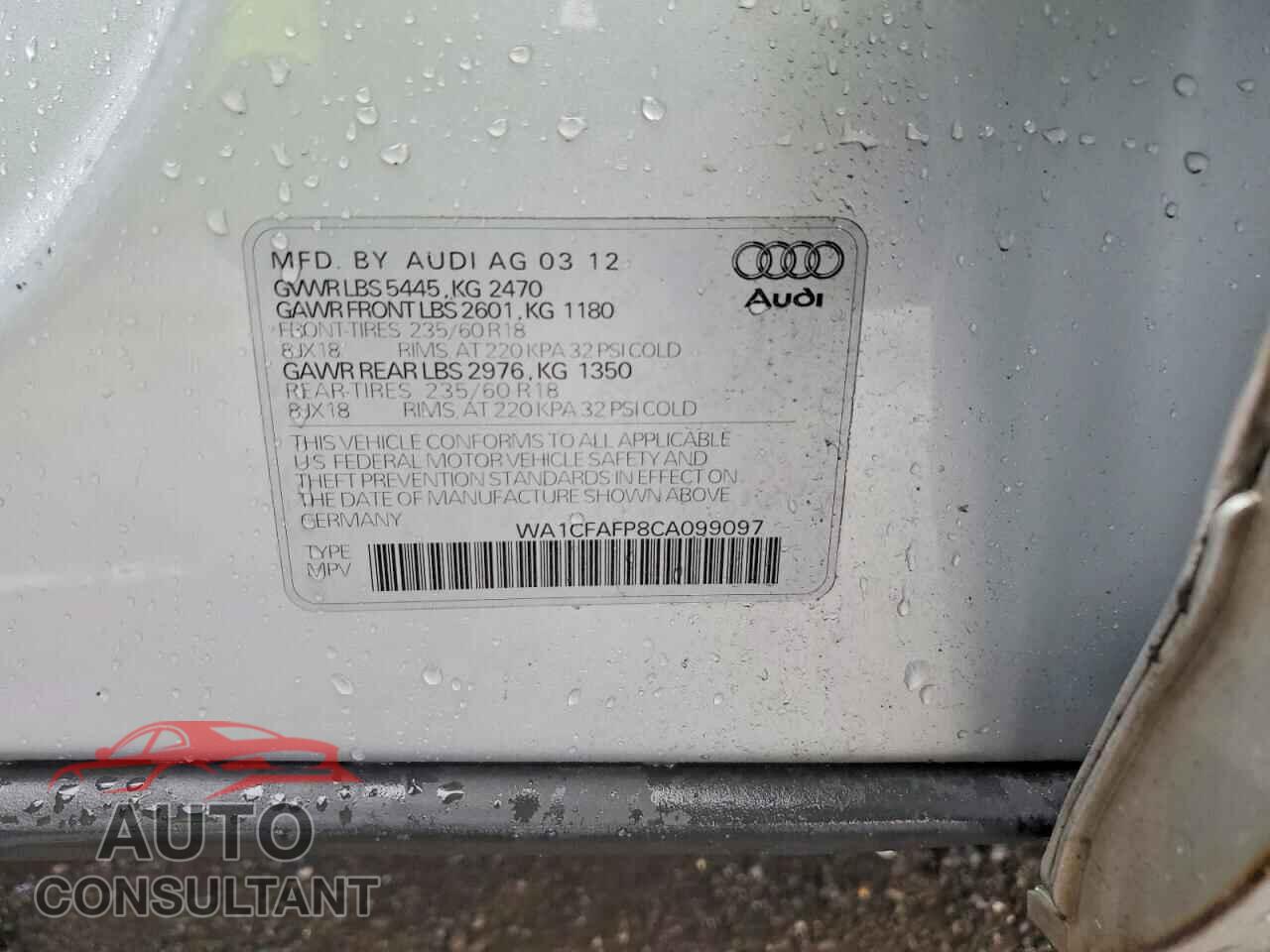 AUDI Q5 2012 - WA1CFAFP8CA099097