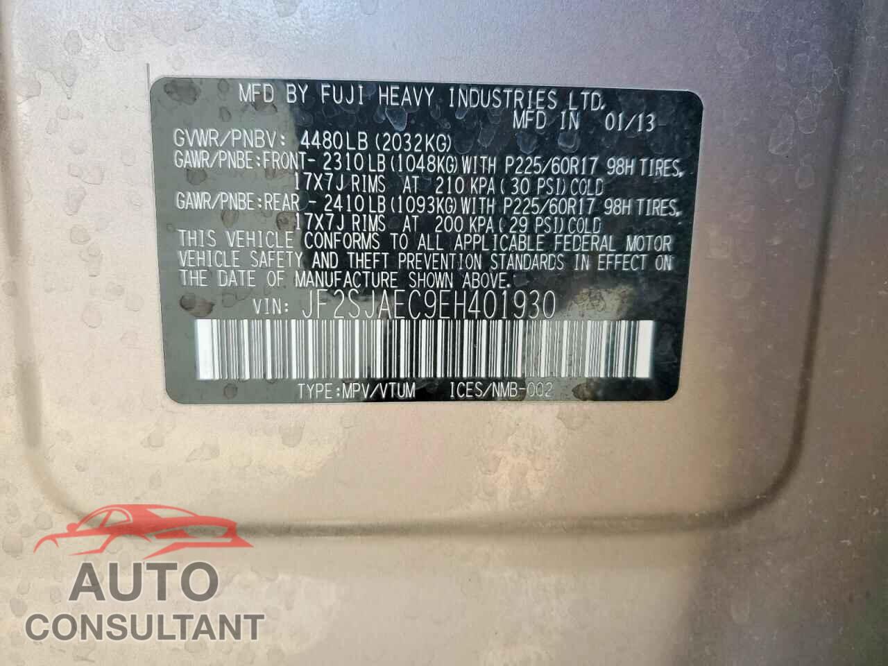 SUBARU FORESTER 2014 - JF2SJAEC9EH401930