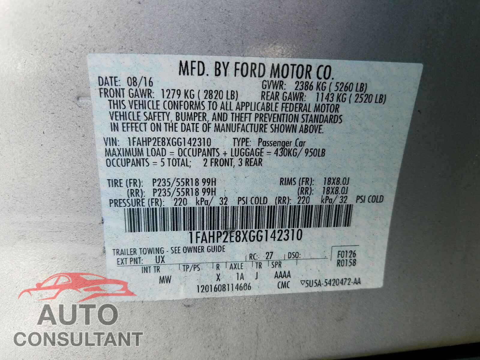 FORD TAURUS 2016 - 1FAHP2E8XGG142310