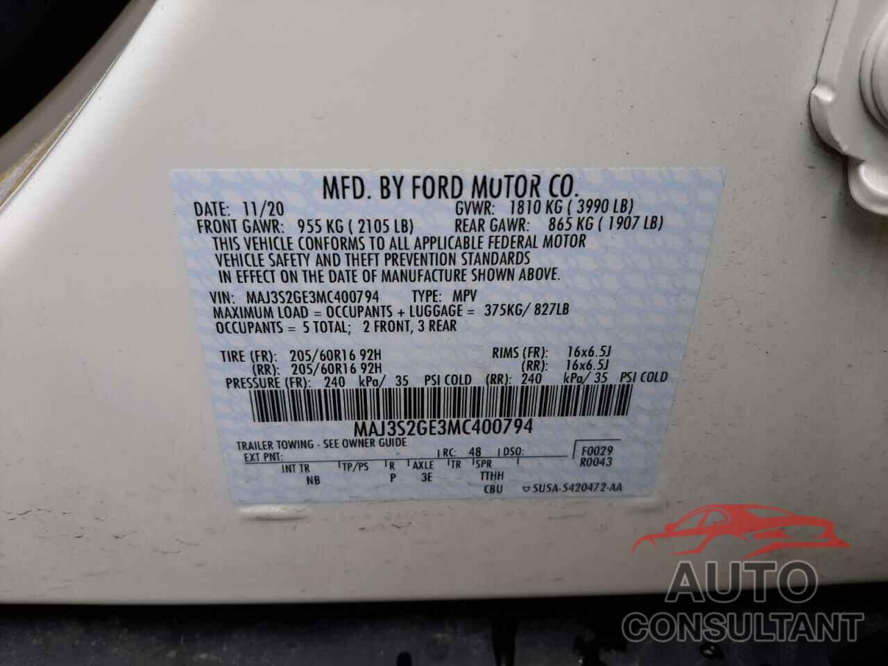 FORD ALL OTHER 2021 - MAJ3S2GE3MC400794