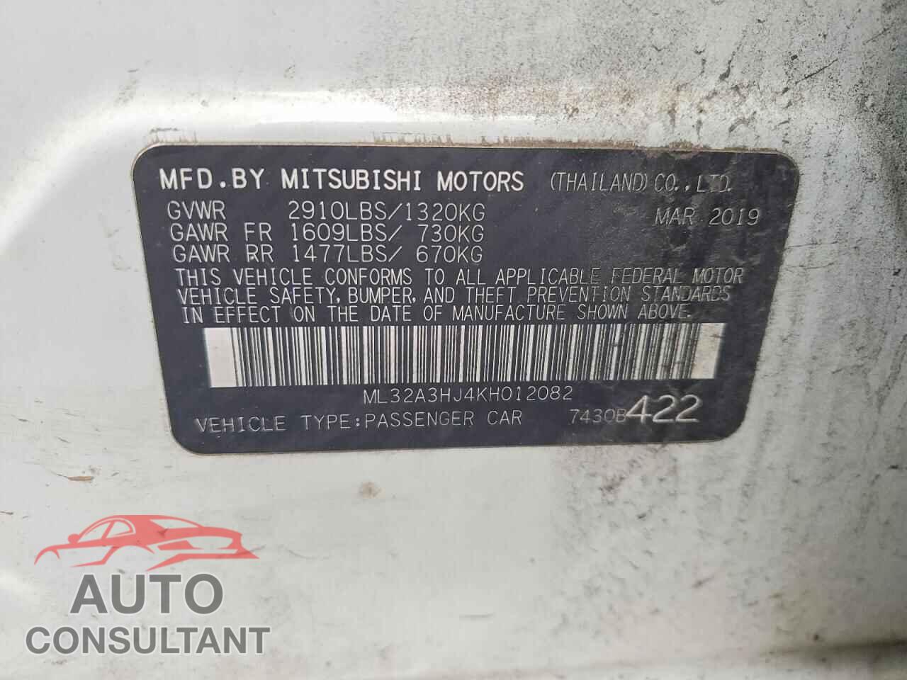 MITSUBISHI MIRAGE 2019 - ML32A3HJ4KH012082
