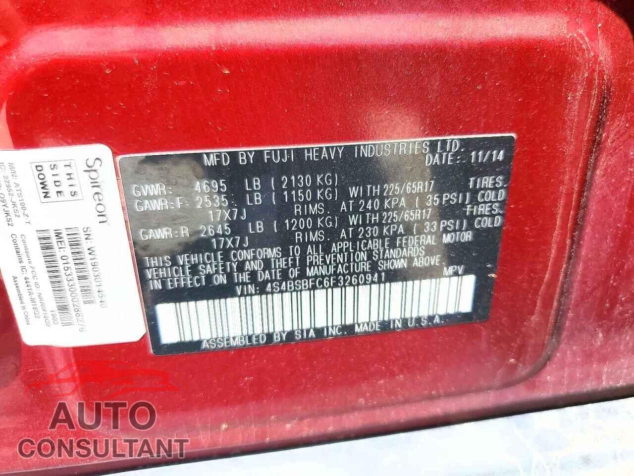 SUBARU OUTBACK 2015 - 4S4BSBFC6F3260941
