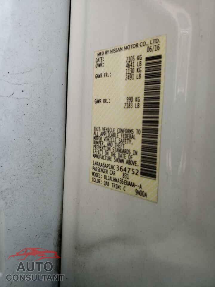 NISSAN MAXIMA 2017 - 1N4AA6AP1HC364752