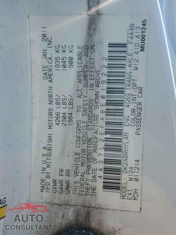 MITSUBISHI ECLIPSE 2011 - 4A37L2EFXBE019222
