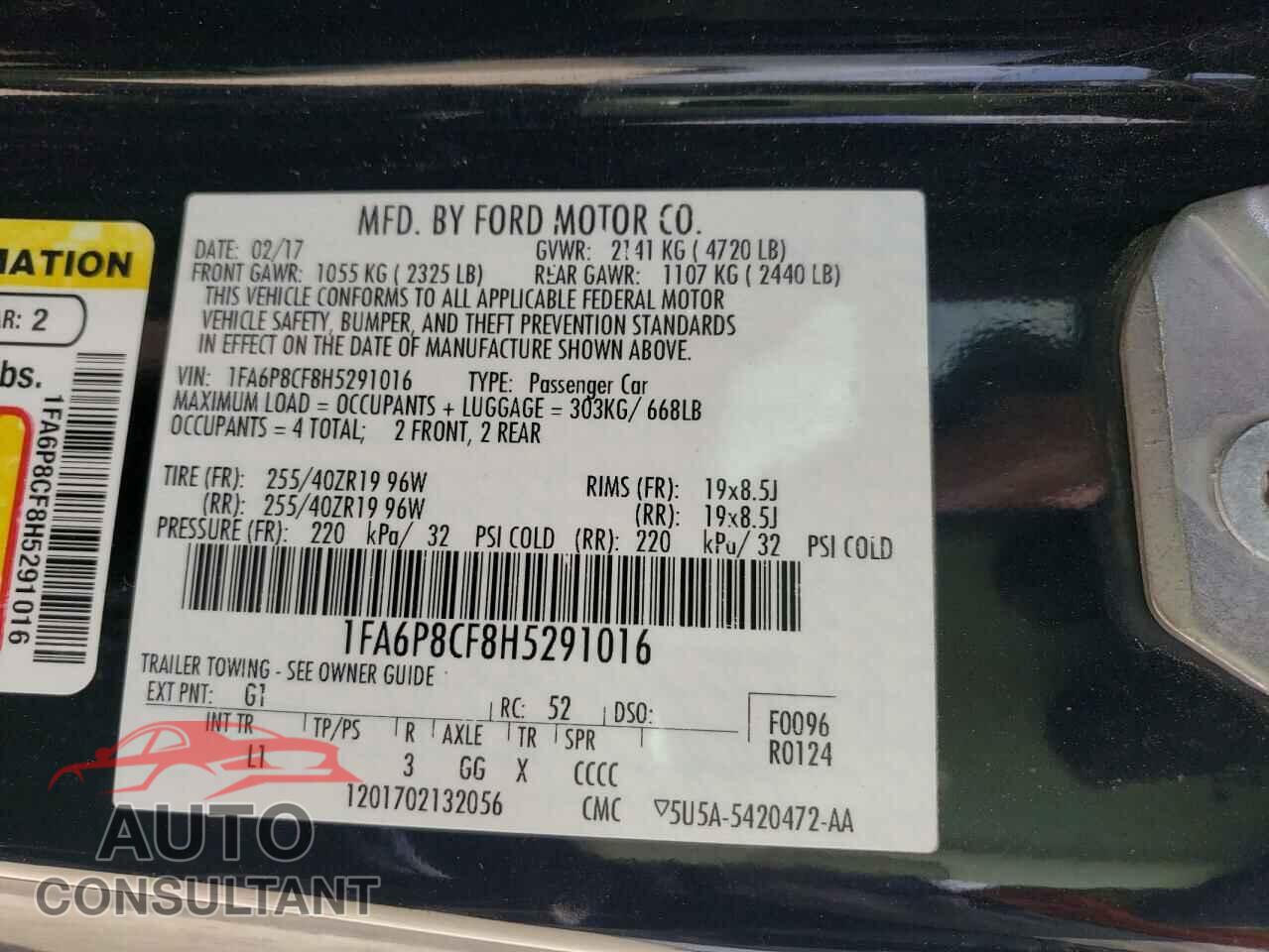 FORD MUSTANG 2017 - 1FA6P8CF8H5291016