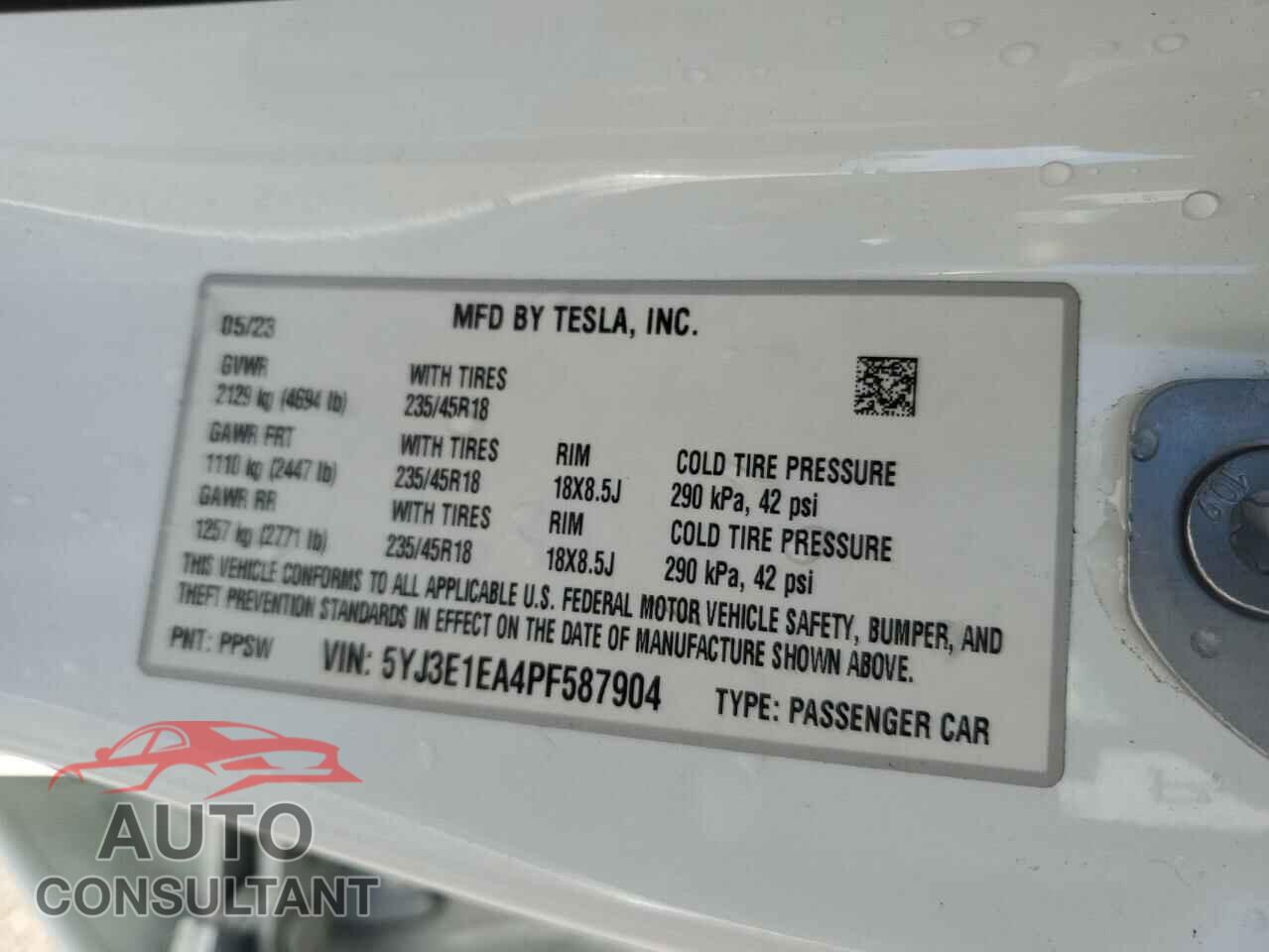 TESLA MODEL 3 2023 - 5YJ3E1EA4PF587904