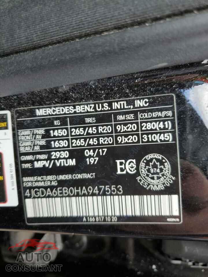 MERCEDES-BENZ GLE-CLASS 2017 - 4JGDA6EB0HA947553