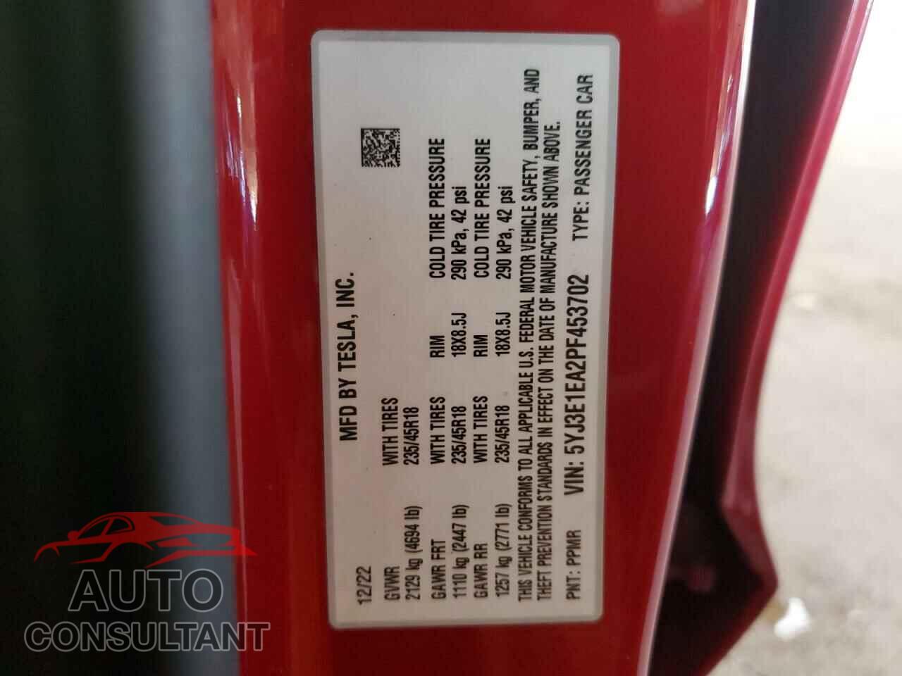 TESLA MODEL 3 2023 - 5YJ3E1EA2PF453702