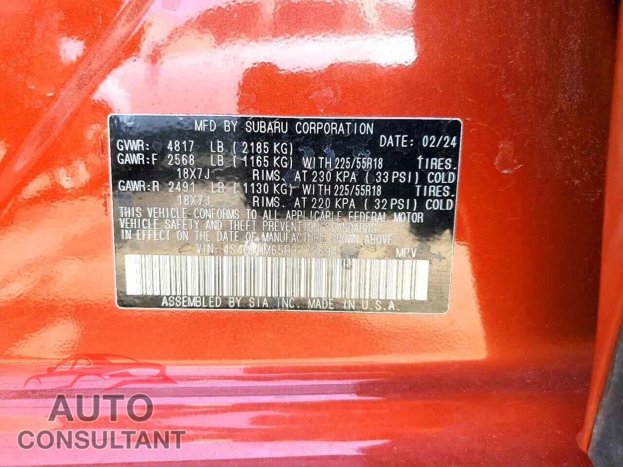 SUBARU CROSSTREK 2024 - 4S4GUHM65R3772694